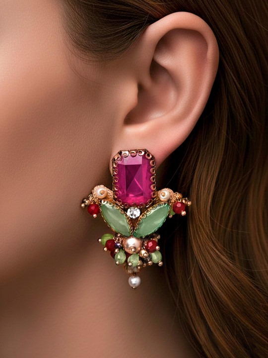 EVERSTYLISH Sanjoya Stone & Beads Embroidered Earrings - Image 4