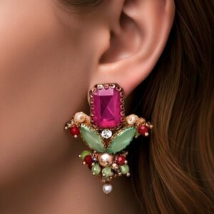 EVERSTYLISH Sanjoya Stone & Beads Embroidered Earrings