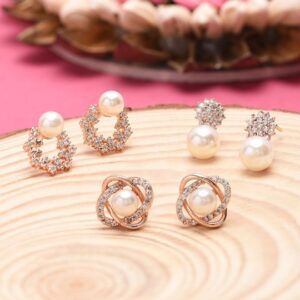 Zaveri Pearls Pack of 3 Gold-Toned Contemporary Studs