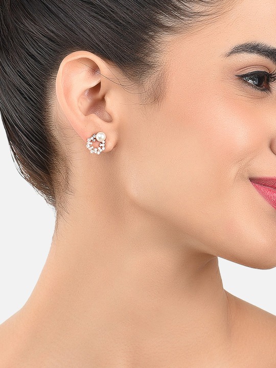 Zaveri Pearls Pack of 3 Gold-Toned Contemporary Studs - Image 3