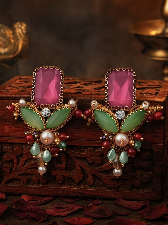 EVERSTYLISH Sanjoya Stone & Beads Embroidered Earrings - Image 3