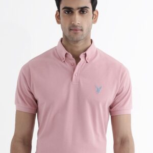 RARE RABBIT Men Embroidered Spread Collar Half Sleeve Cotton Regular Fit Polo T-Shirt