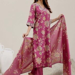 Moda Rapido Women Floral Printed Regular Chanderi Cotton Kurta with Trousers & With Dupatta